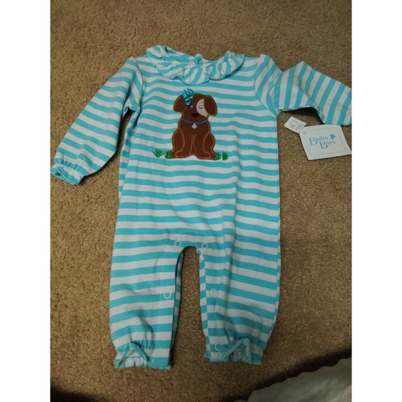 NWT Bailey Boys Romper Dog Embroidered Girls 6 Months USA VTG - Picture 1 of 4